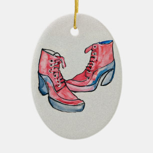 Nr 01, Hand Teckning of Funny Shoes Collection Julgransprydnad Keramik
