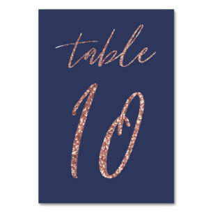 Nr. 10 - Glam Glitter Rosa Guld och Blå Bröllop Bordsnummer