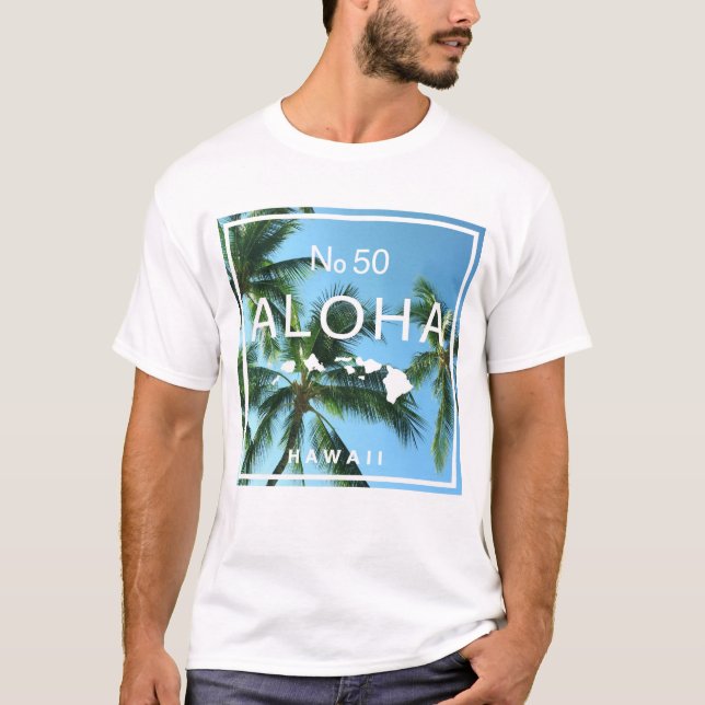 Nr 50 Aloha Hawaii Palm Island Paradis T Shirt (Framsida)