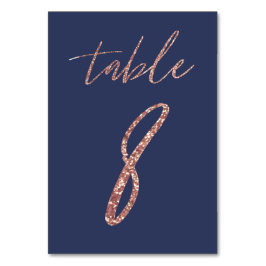 Nr 8 - Glam Glitter Roséguld och Blå Bröllop Bordsnummer