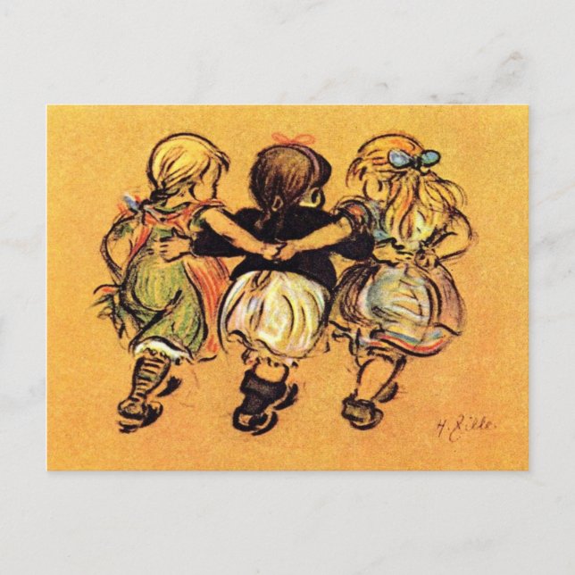 Nr. flickor - bästa vän - Zille Vykort (Framsida)