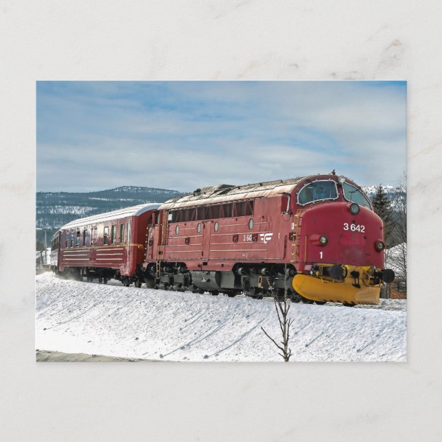 NSB Diesel NOHAB Di3-642 ankommande Røros Vykort (Framsida)