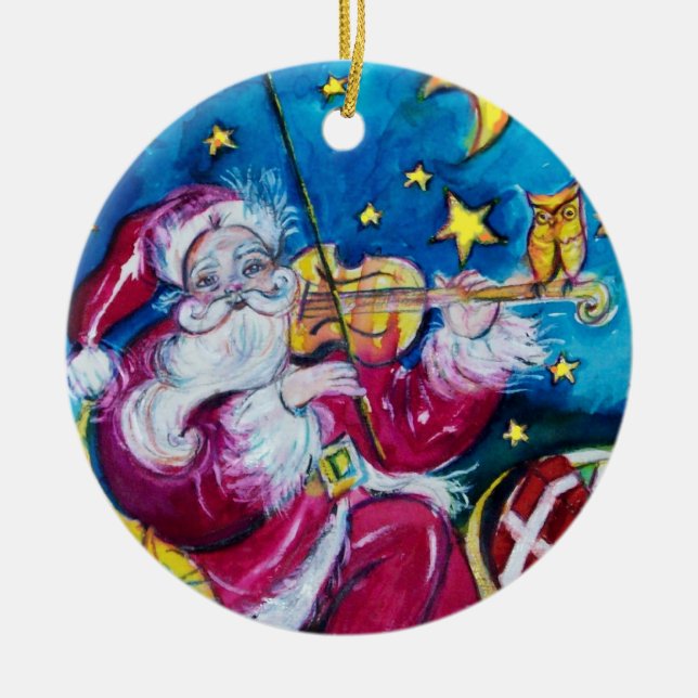 NSPIRED VIOLINIST SANTA Red Ruby Gem Stone Julgransprydnad Keramik (Framsidan)