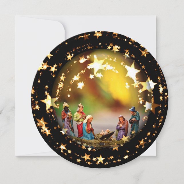 Ntivity Crib Virgin Mary Jesus Stars Julkort (Framsida)