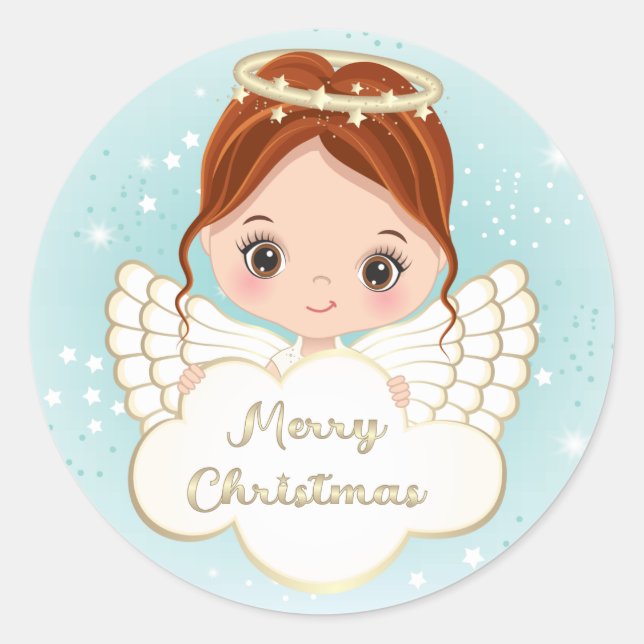 Ntivity Cute Angel Holding Cloud Sticker Runt Klistermärke (Framsida)