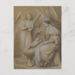 Ntivity Teckning Virgin Mary Baby Jesus Angel Crib Helg Vykort