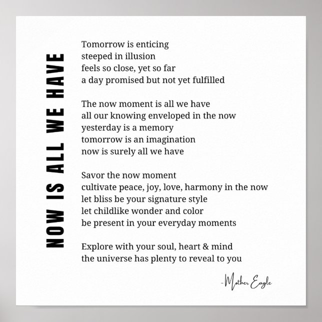 Nu är allt vi har poster väggkonst i dikt (Framsidan)