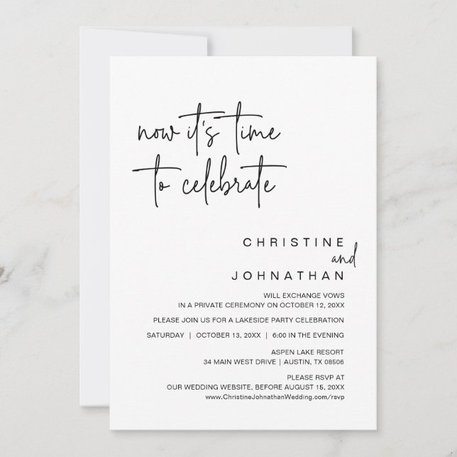 Nu är det dags att fira Bröllop Elopement Party Inbjudningar (Framsida)