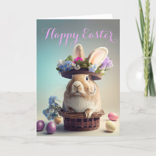 Nu är det en hatt! Cute Rabbit i Påsk Hat Helgkort