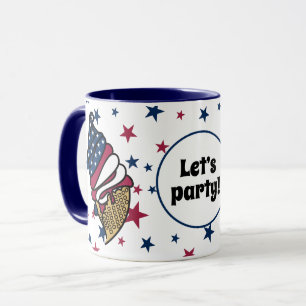 Nu är det party! Rött vitt blått iskräm Cone Mugg