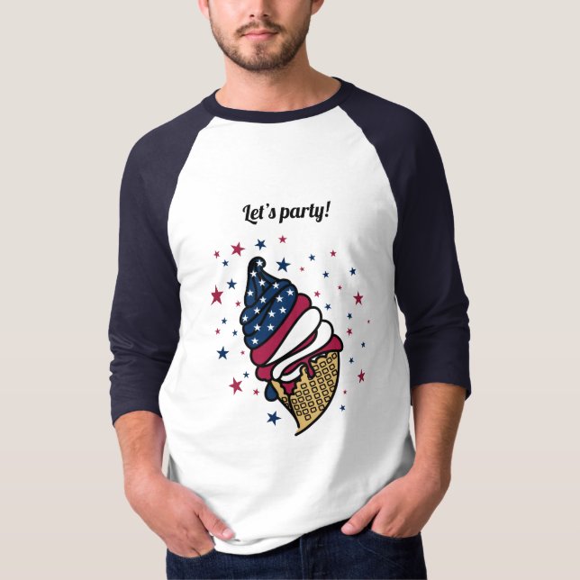 Nu är det party! Rött vitt blått iskräm Cone T Shirt (Framsida)