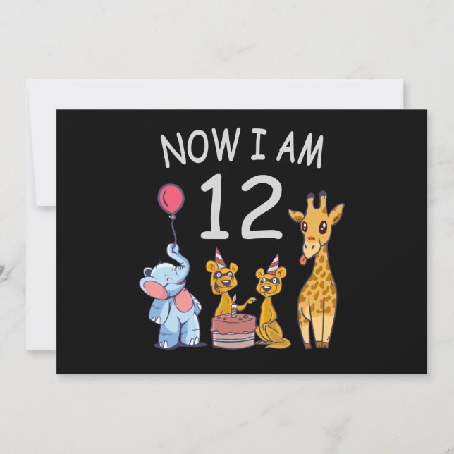 Nu är jag 12 år gammal 12-års födelsedag på Zoo Inbjudningar (Framsida)