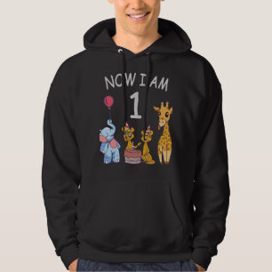 Nu är jag 1 år gammal 1:a födelsedag i Zoo Hoodie