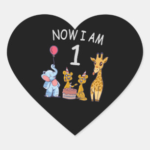 Nu är jag 1 år gammal 1-års födelsedag på Zoo Hjärtformat Klistermärke