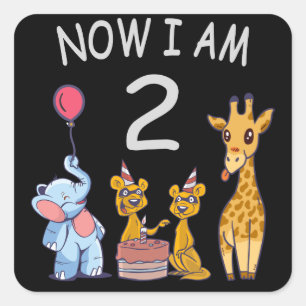 Nu är jag 2 år gammal 2:a födelsedagen vid Zoo Fyrkantigt Klistermärke