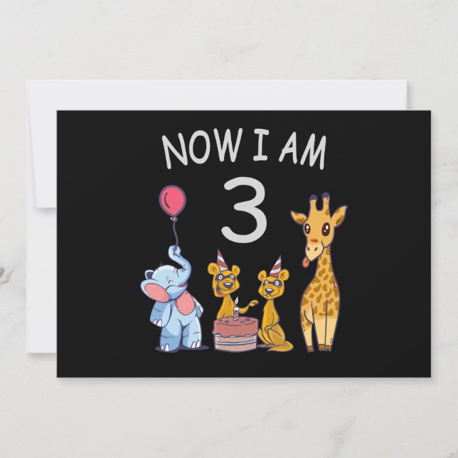 Nu är jag 3 år gammal 3-årsdag på Zoo Inbjudningar (Framsida)