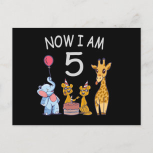 Nu är jag 5 år gammal 5-års födelsedag på Zoo Vykort