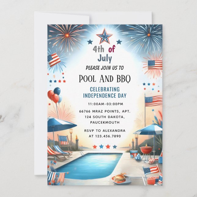 Nu Bbq Rött vitt blått USA flagga 4 juli Party Inbjudningar (Framsida)