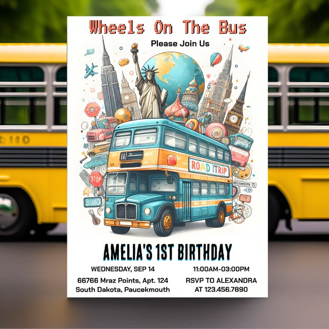 Nu Boy Cute Girl Tour City Party Buss 1:a födelsed Inbjudningar (Skapare uppladdad)