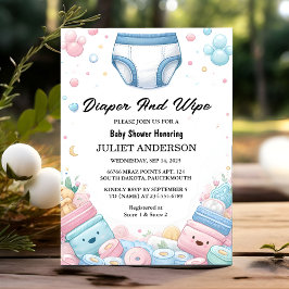 Nu efter Pappa Rosa Blue Diaper and Wipe Baby Show Inbjudningar