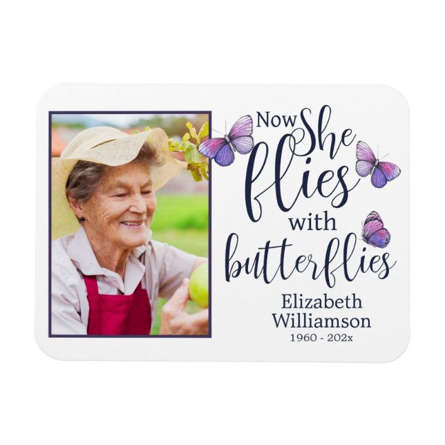 Nu flyger hon med Butterflies Memorial Magnet (Horisontell)