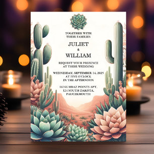 Nu Grönt Boho Löv Desert Cacti Succulent Bröllop Inbjudningar