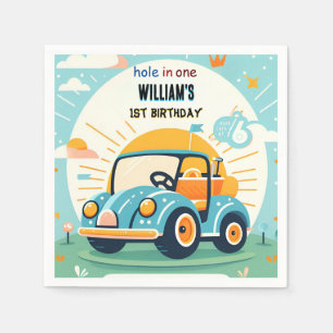 nu gullgosse golf hål på en första födelsedag pappersservett