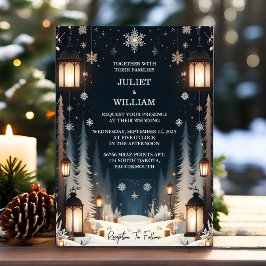 Nu har Rustic Forest Stars Snö Bright Winter Weddi Inbjudningar