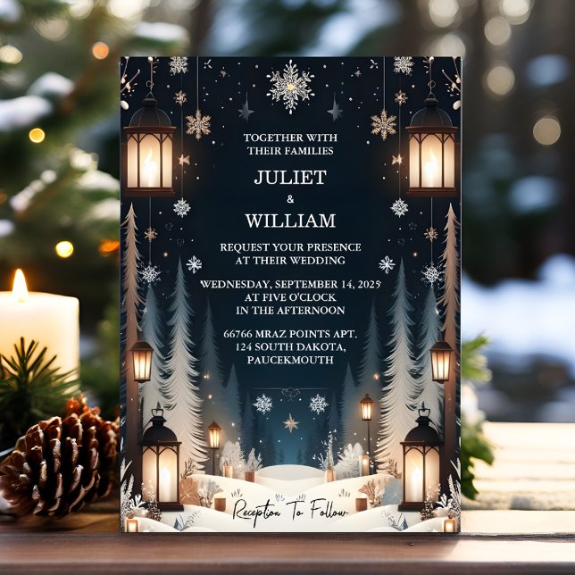Nu har Rustic Forest Stars Snö Bright Winter Weddi Inbjudningar (Skapare uppladdad)