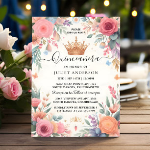 Nu Tiara Familj Latina Tjej Spansk Quinceanera Inbjudningar