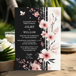 Nu Wood Bamboo Rosa Sakura Cherry Blommar Bröllop Inbjudningar