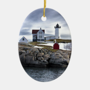 "Nubble" Cape Nedcock fyr York, Maine Julgransprydnad Keramik
