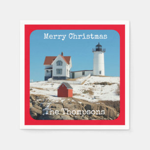 Nubble God jul Red Family Lighthouse Pappersservett