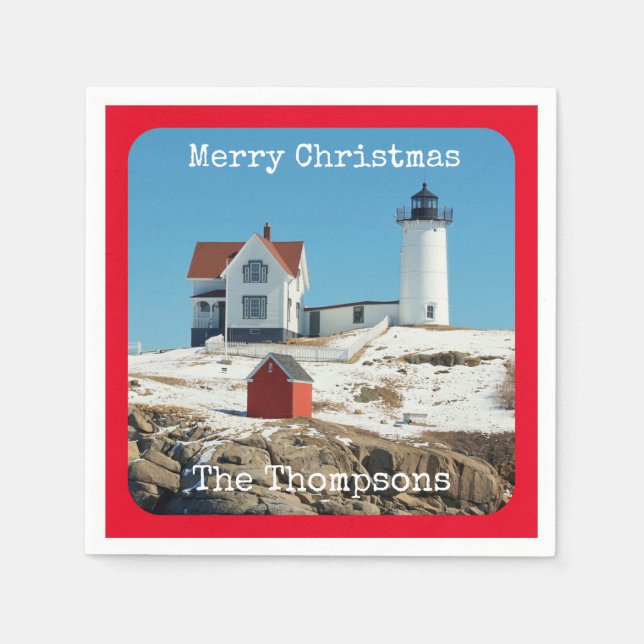 Nubble God jul Red Family Lighthouse Pappersservett (Framsidan)