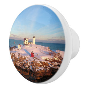 Nubble Light Aerial Snowy Maine fyr Knopp