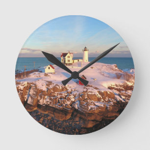Nubble Light Aerial Snowy Maine fyr Rund Klocka