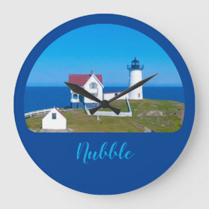 Nubble Light Blue Ocean Maine fyr Stor Klocka