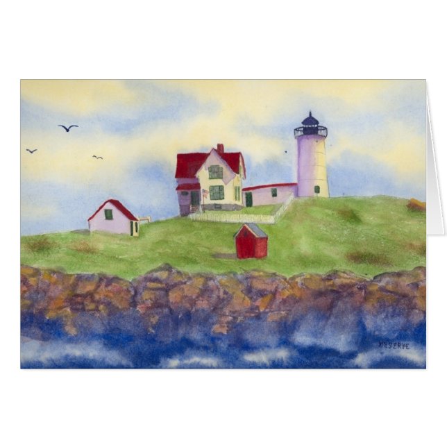 Nubble Light House Maine Blank Card Hälsningskort (Framsidan Horizontal)