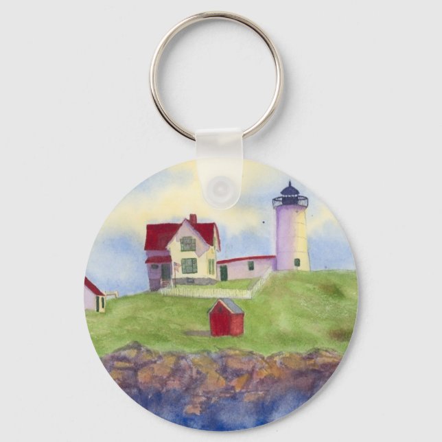 Nubble Light House Maine Button Keychain Nyckelring (Framsida)