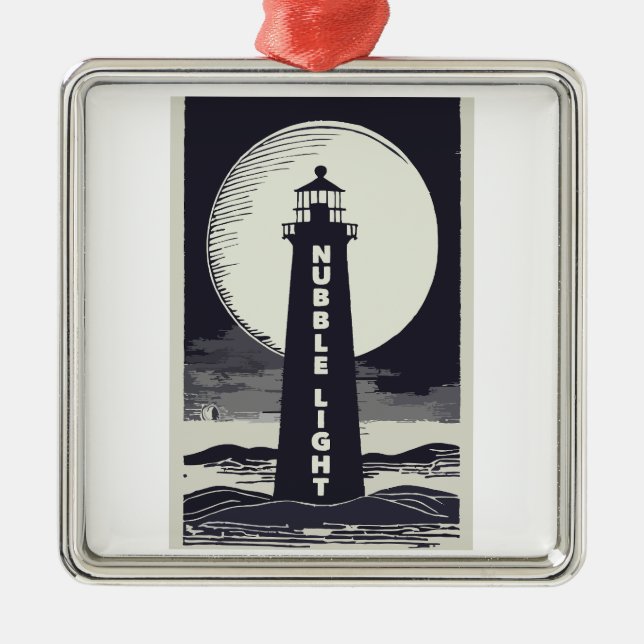 Nubble Light Maine Fyren Måne Julgransprydnad Metall (Framsidan)