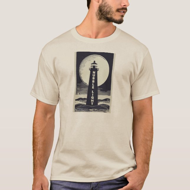 Nubble Light Maine Lighthouse Moon T Shirt (Framsida)
