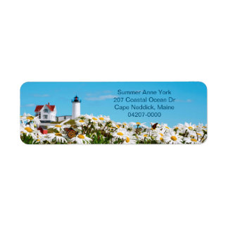 Nubble Light Summer Daisy Maine Lighthouse Return Returadress Etikett