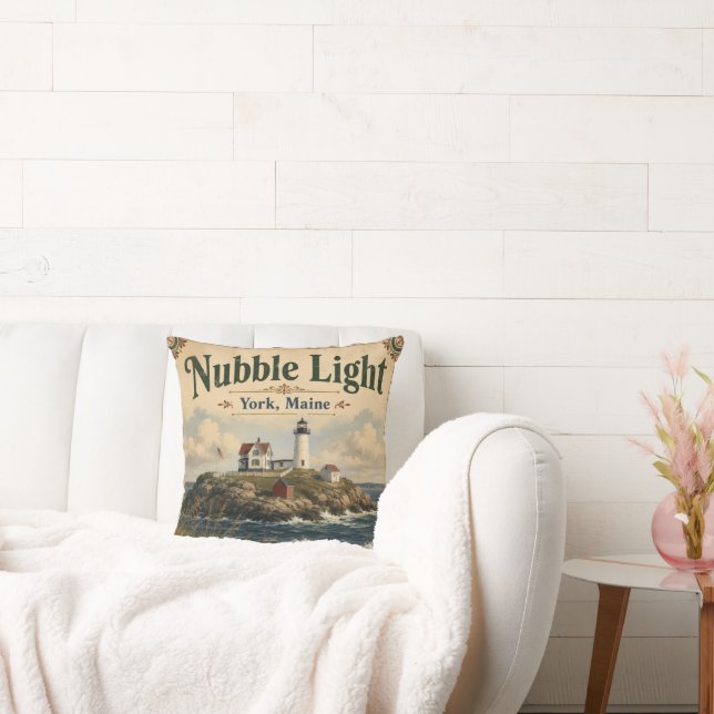 Nubble Light York Maine Vintage Kust Kudde (Soffa)