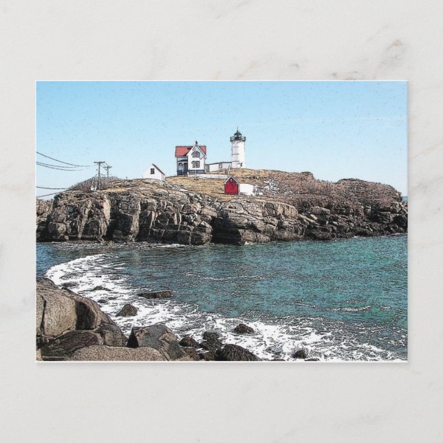 Nubble Lighthouse Bläck Sketch-vykort Vykort (Framsida)