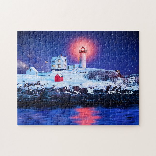 Nubble Lighthouse - Maine Jigszle Puzzle Pussel (Horisontell)