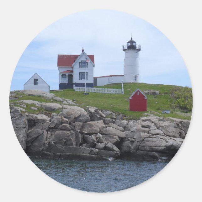 Nubble Lighthouse - Maine Runt Klistermärke (Framsida)