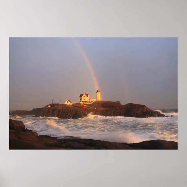 Nubble Lighthouse Rainbow efter Storm Poster (Framsidan)
