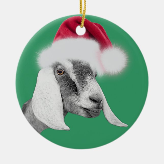 Nubian Goat Santa Hat-julprydnaden Julgransprydnad Keramik (Framsidan)