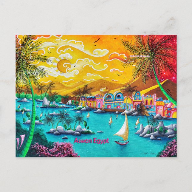 Nubisk by Aswan Egypten Resa PoP Konst Postkort Vykort (Framsida)