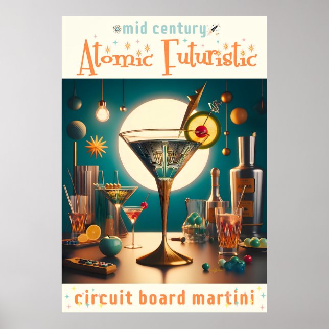 Nuclear Futuristiska Circuit Board Martini Poster (Framsidan)
